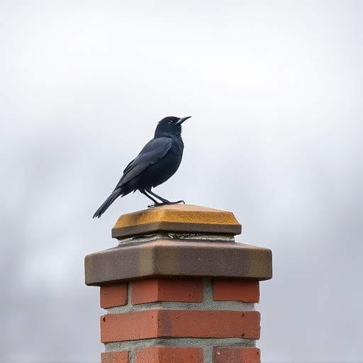 Blackbird singing from rooftop chimney