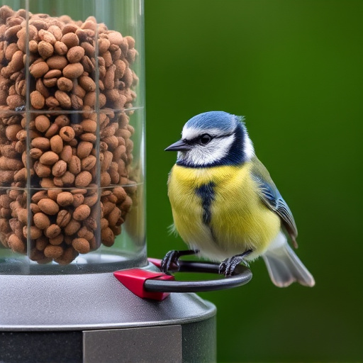 Blue tit feeding on hanging feeder