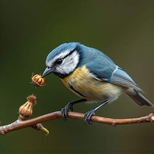 Blue tit holding seed in its beak