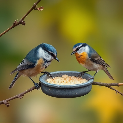 Blue tits and robins eating suet