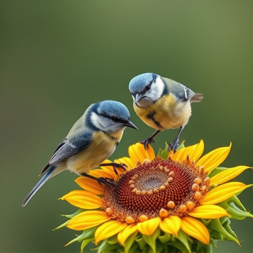 Blue tits feeding on sunflower seeds