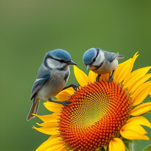 Blue tits feeding on sunflower seeds