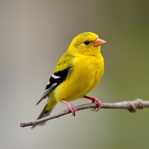 Bright yellow finch perched on mesh tube