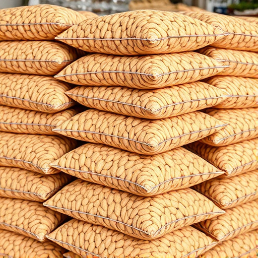 Bulk bags of peanuts stacked neatly