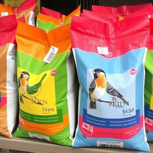 Bulk bird feed bags with price tags