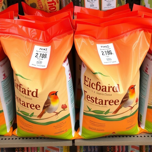Bulk bird feed bags with price tags