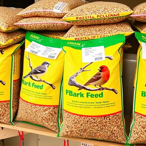 Bulk bird feed bags with price tags