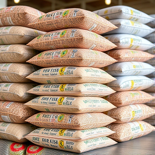 Bulk bird seed bags stacked neatly