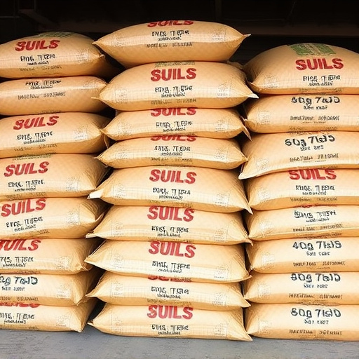 Bulk bird seed bags stacked neatly