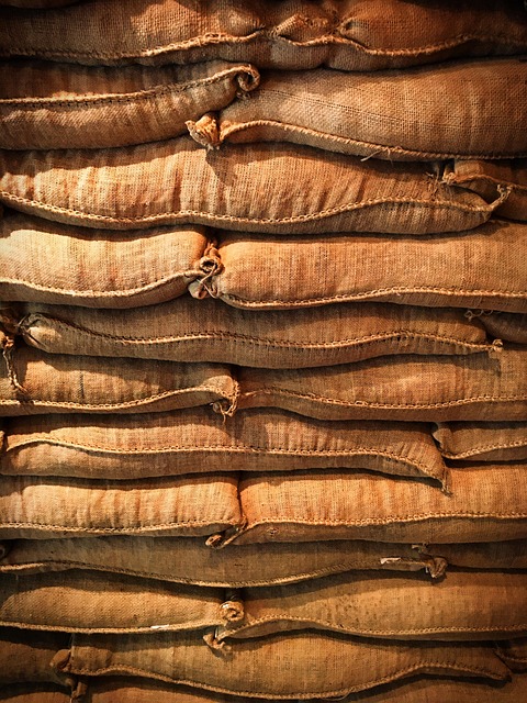Bulk bird seed bags stacked neatly