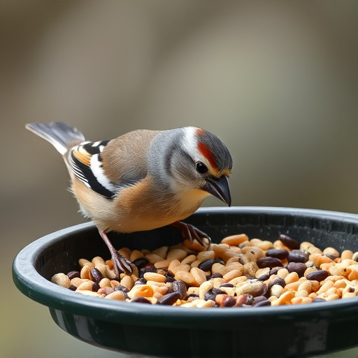 Chaffinch pecking at seed tray