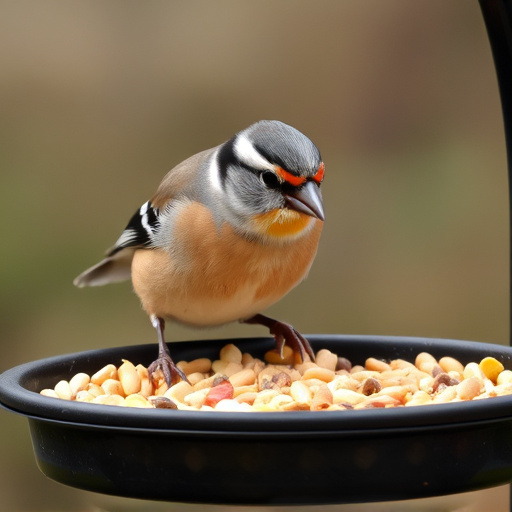 Chaffinch pecking at seed tray