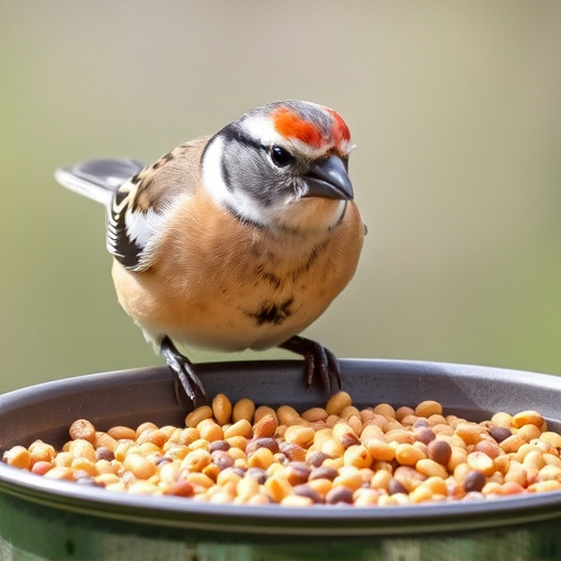 Chaffinch pecking at seed tray