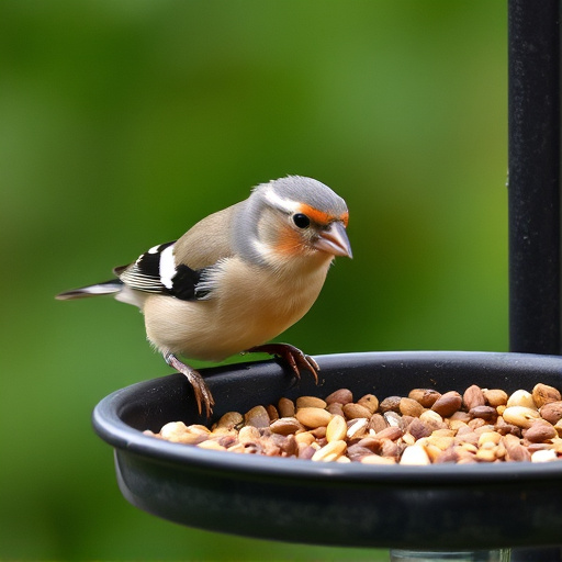 Chaffinch pecking at seed tray