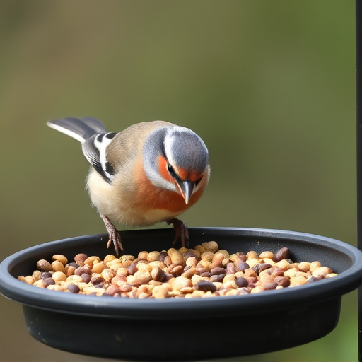 Chaffinch pecking at seed tray