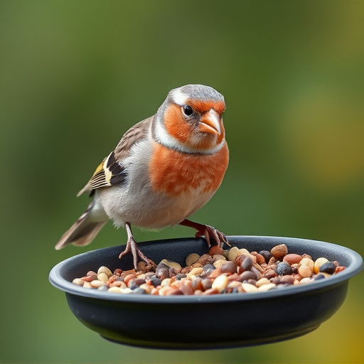 Chaffinch pecking at seed tray
