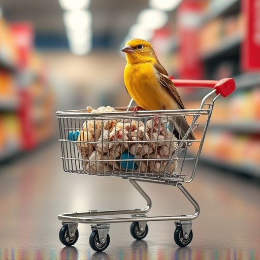 Checkout cart filled with bird