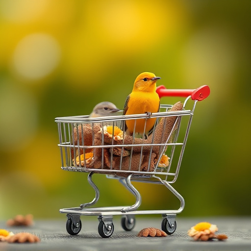 Checkout cart filled with bird