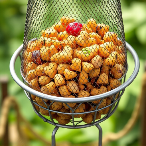 Clean sunflower hearts in metal mesh feeder