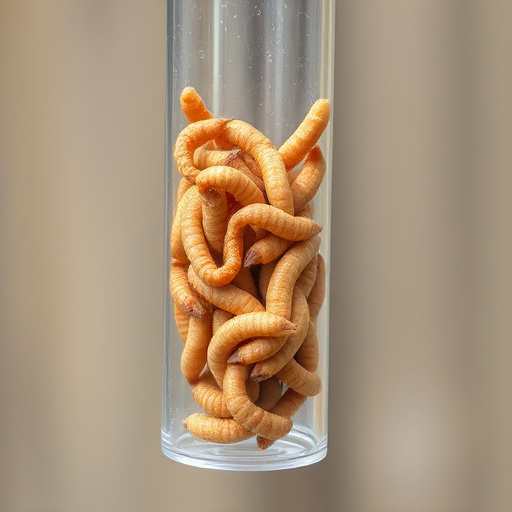 Clear tube feeder filled with dried mealworms