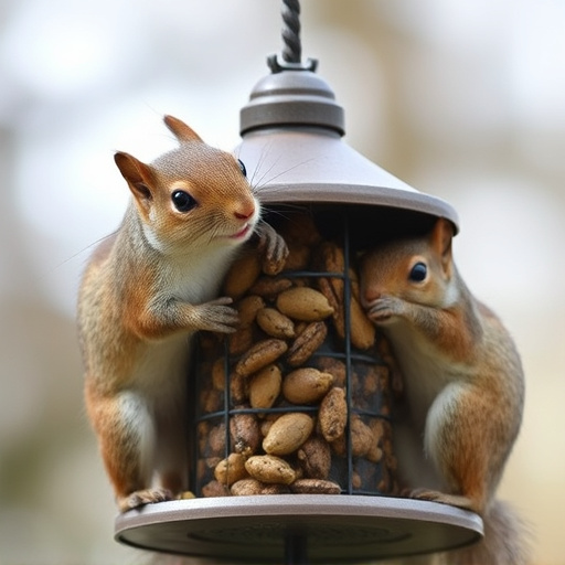 Close-up of feeder mechanism blocking squirrels