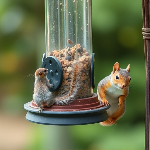 Close-up of feeder mechanism blocking squirrels