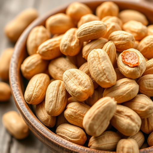Close-up of shelled peanuts in bowl