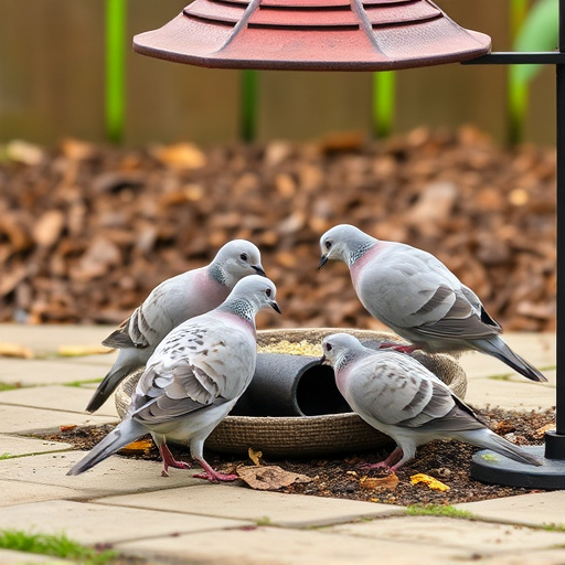 Collared doves eating from patio ground feeder