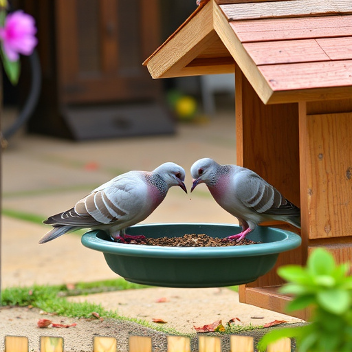 Collared doves eating from patio ground feeder
