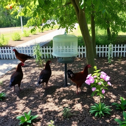 Covered ground feeder in shaded garden
