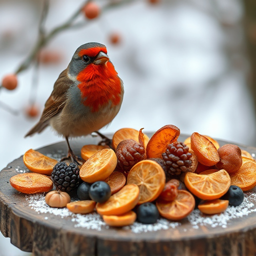 Dried fruits scattered on bird table