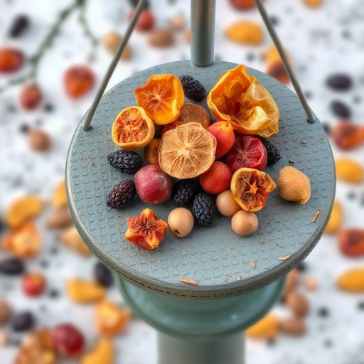 Dried fruits scattered on bird table