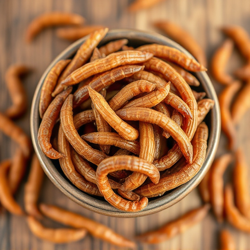 Dried mealworms in small bowl