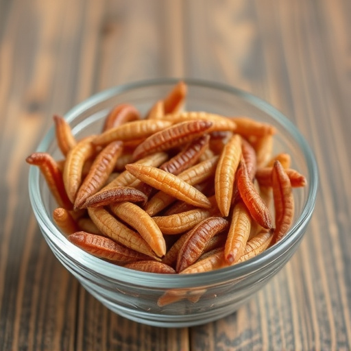 Dried mealworms in small bowl