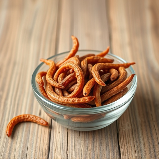 Dried mealworms in small bowl