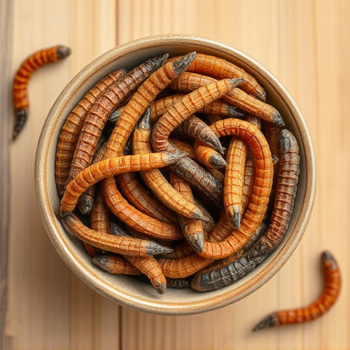 Dried mealworms in small bowl