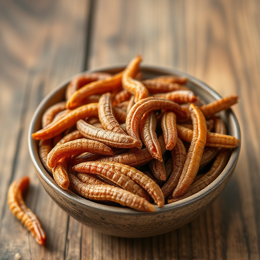 Dried mealworms in small bowl