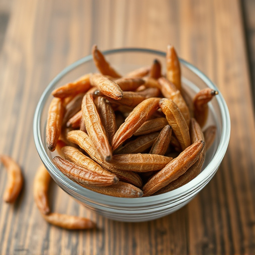 Dried mealworms in small bowl