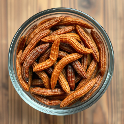 Dried mealworms in small bowl