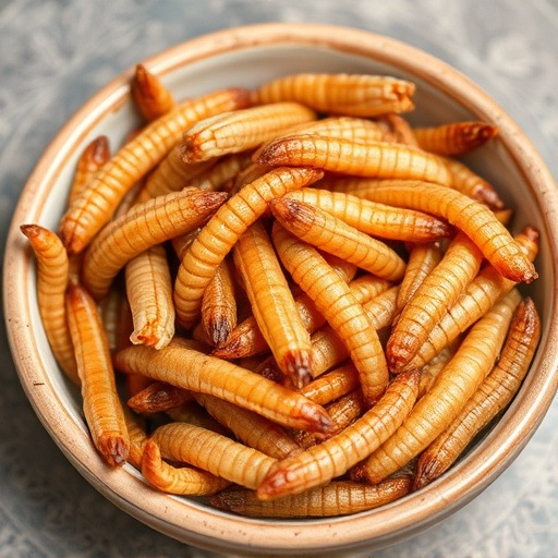 Dried mealworms in small garden dish