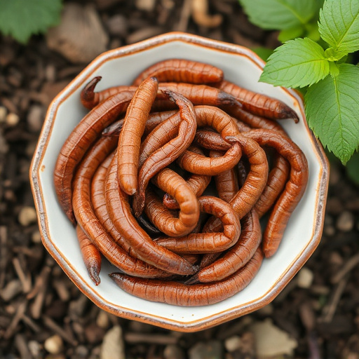 Dried mealworms in small garden dish