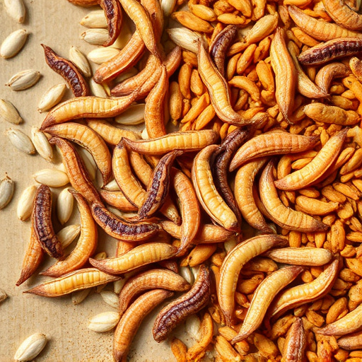 Dried mealworms next to seed mix