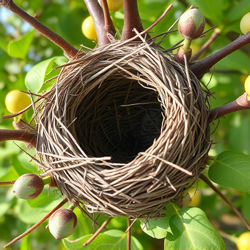 Empty bird nest in late summer
