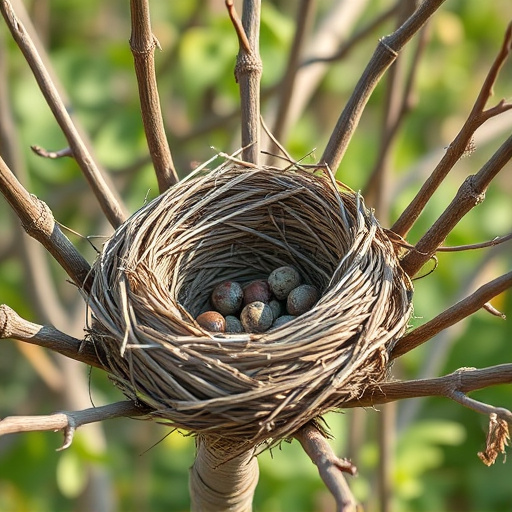 Empty bird nest in late summer
