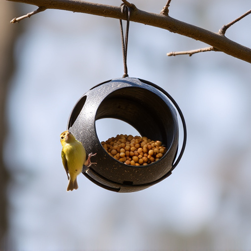Fat ball bird feeder hanging from branch