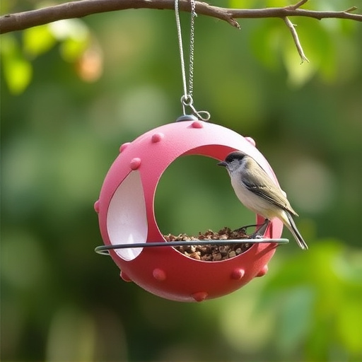 Fat ball bird feeder hanging from branch