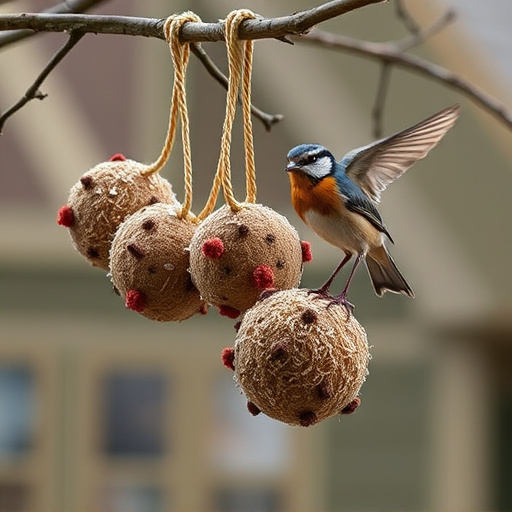 Fat balls hanging near robin perch