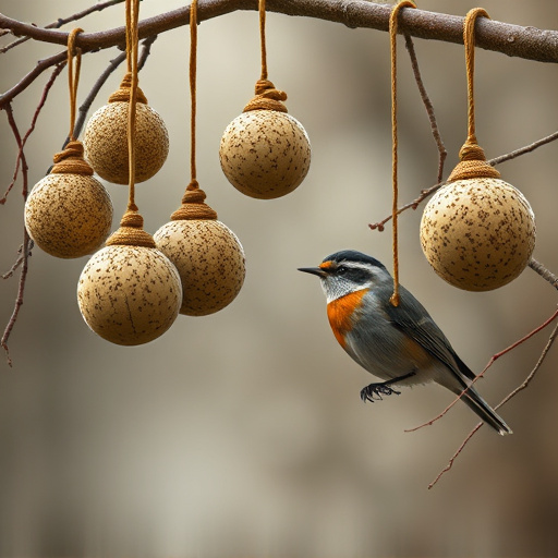 Fat balls hanging near robin perch