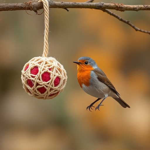 Fat balls hanging near robin perch