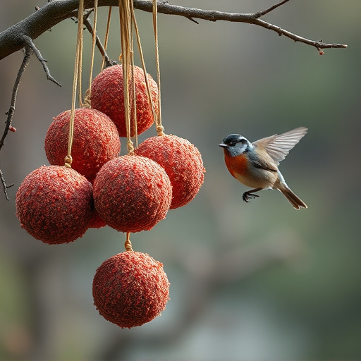 Fat balls hanging near robin perch